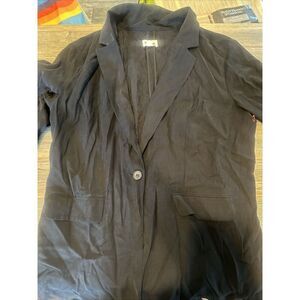 Open Edit Womens Notch Collar Long Sleeve Button Up Blazer. Black Size LRG. Q